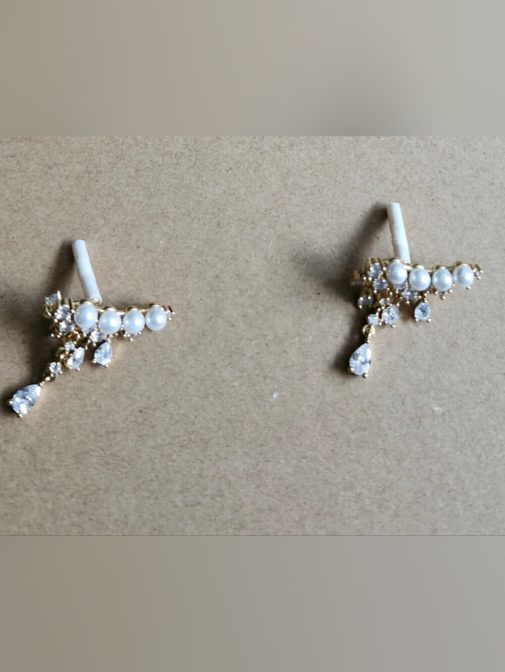 Gold Pearl and Crystal Ear Climbers with Dangle Accent